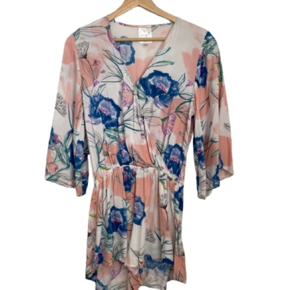 Plum Pretty Sugar Floral Wrap Romper - Peach & Blue - Size XS/S